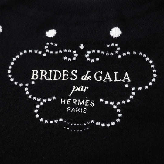 HERMES Short sleeve knit Outer: 100% cashmere, part: 30% wool, part: 30% acetate, part: 20% cotton, part: 20% polyester Black White BRIDES de GALA Ceremony Bridle Women 34 Used Authentic