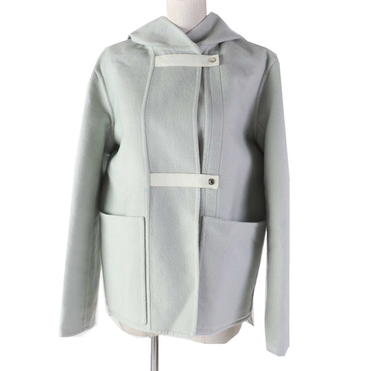HERMES coat Outer: 100% cashmere, Part: 100% cotton Light blue Women 38 Used Authentic