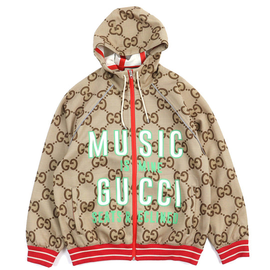 GUCCI 676466 Main: 85% polyester, Main: 15% elastane (polyurethane), Trimming: 93% polyester, 5% polyamide, 2% elastane, Partial: 80% polyamide, 20% elastane Beige green red 100th Anniversary Neoprene mens M Used Authentic