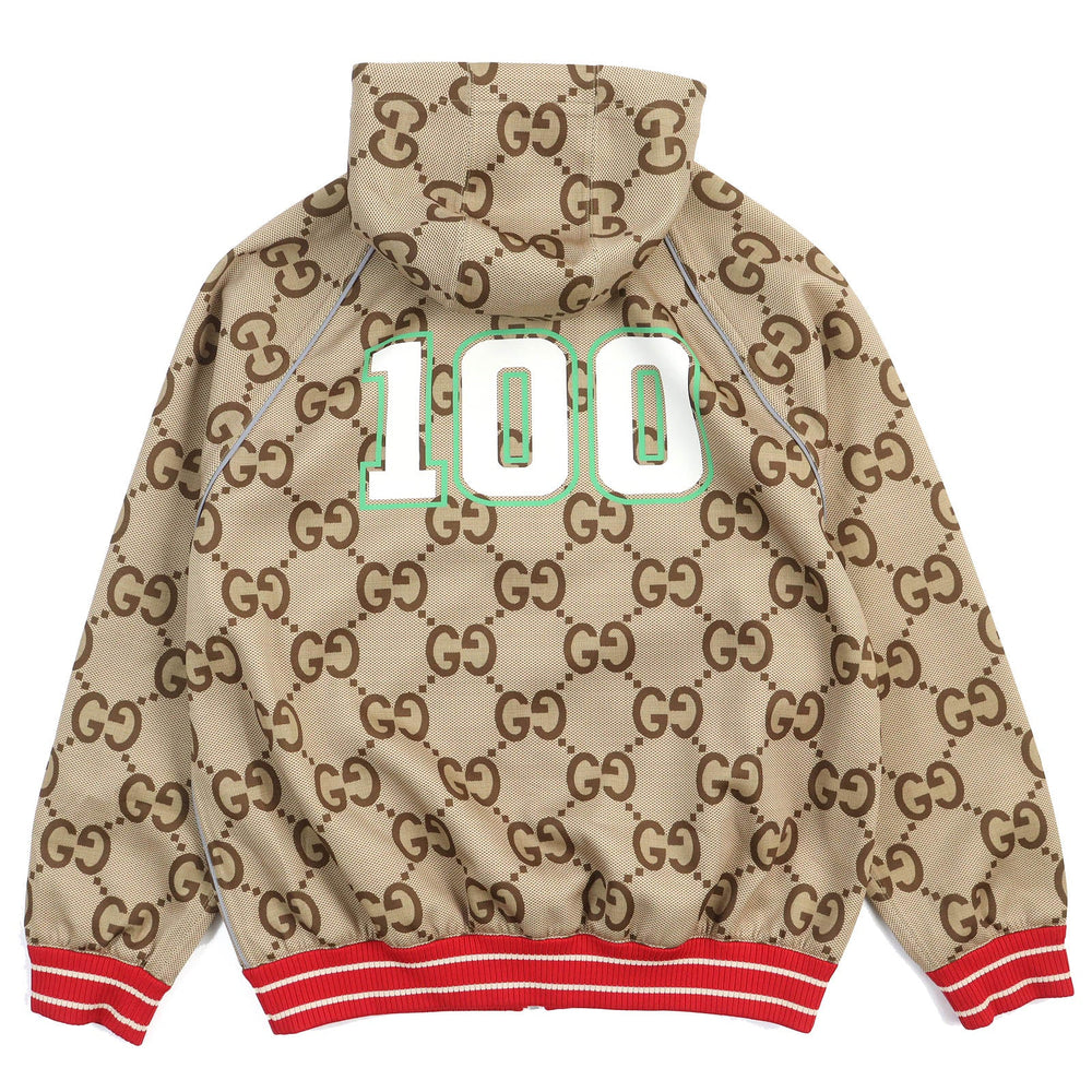 GUCCI 676466 Main: 85% polyester, Main: 15% elastane (polyurethane), Trimming: 93% polyester, 5% polyamide, 2% elastane, Partial: 80% polyamide, 20% elastane Beige green red 100th Anniversary Neoprene mens M Used Authentic