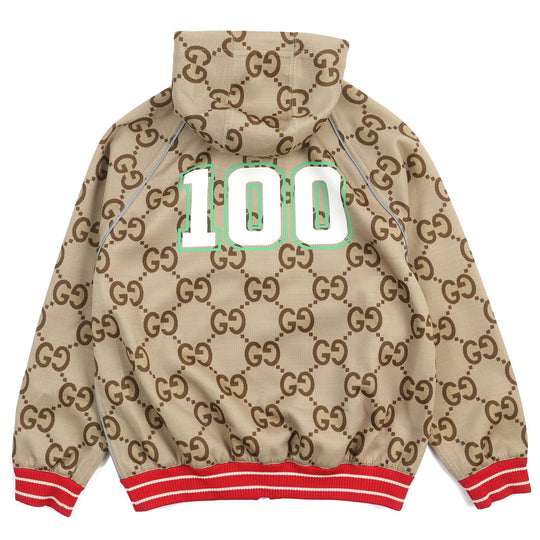 GUCCI 676466 Main: 85% polyester, Main: 15% elastane (polyurethane), Trimming: 93% polyester, 5% polyamide, 2% elastane, Partial: 80% polyamide, 20% elastane Beige green red 100th Anniversary Neoprene mens M Used Authentic