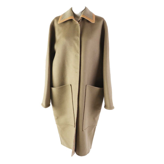 LOUIS VUITTON coat 1ABQP2 Outer material: 99% wool, Outer material: 1% silk, Part: Lamb leather beige Removable collar double face coat Women 36 Used Authentic