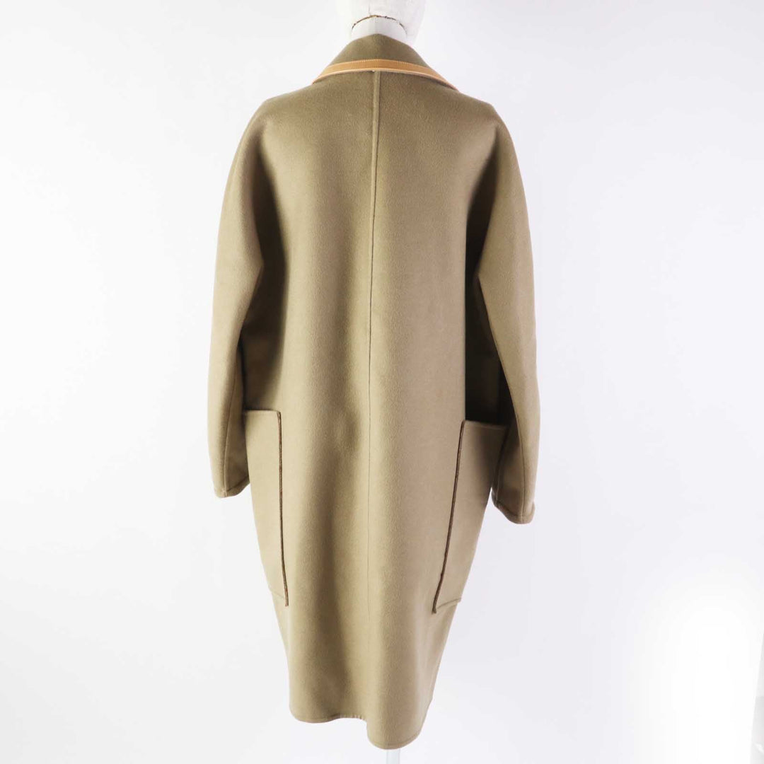 LOUIS VUITTON coat 1ABQP2 Outer material: 99% wool, Outer material: 1% silk, Part: Lamb leather beige Removable collar double face coat Women 36 Used Authentic