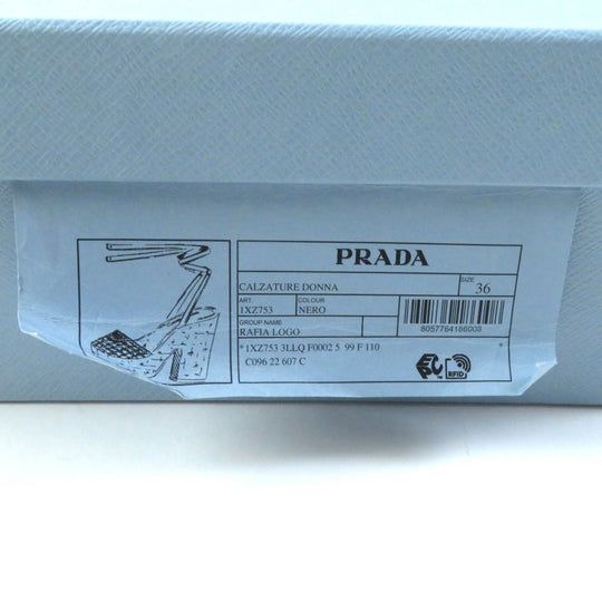 PRADA Sandals 1XZ753 Fabric, Leather black Ruffia Sandals/Wedge Sandals Triangle Logo Lace-Up Crochet Women 36 Used Authentic
