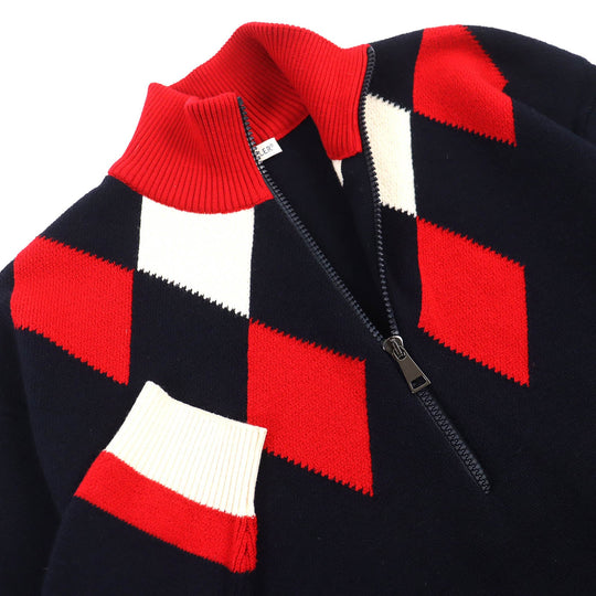 MONCLER knit Main: 95% wool, Main: 5% polyester Navy red white MAGLIONE TRICOT LUPETTO mens S Used Authentic