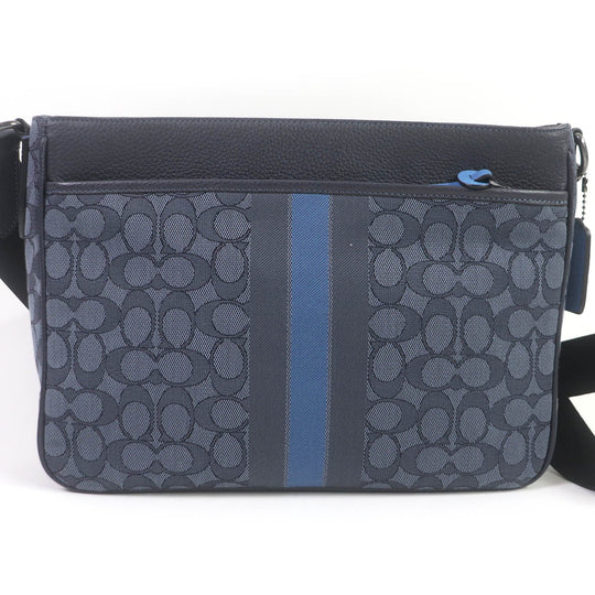 COACH Shoulder Bag C5291  Canvas, Leather Navy Thompson Crossbody Signature Jacquard with Varsity Stripes mens Used Authentic