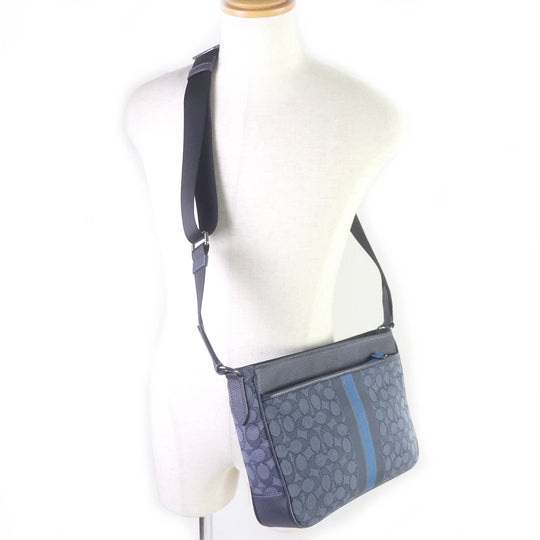COACH Shoulder Bag C5291  Canvas, Leather Navy Thompson Crossbody Signature Jacquard with Varsity Stripes mens Used Authentic