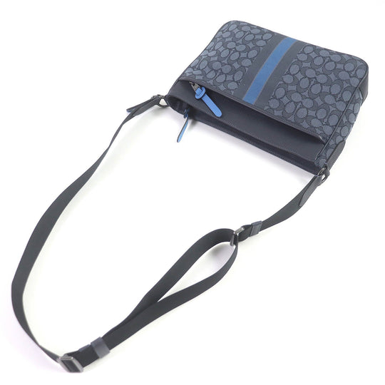 COACH Shoulder Bag C5291  Canvas, Leather Navy Thompson Crossbody Signature Jacquard with Varsity Stripes mens Used Authentic