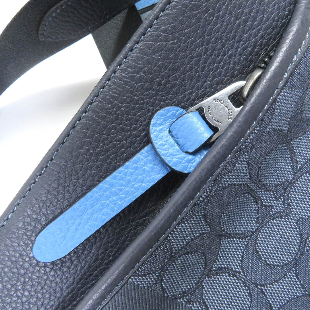COACH Shoulder Bag C5291  Canvas, Leather Navy Thompson Crossbody Signature Jacquard with Varsity Stripes mens Used Authentic