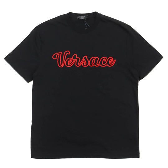 VERSACE Short sleeve T-shirt 1008465 Main: 100% cotton, embroidery: 100% polyester Black red mens M Used Authentic