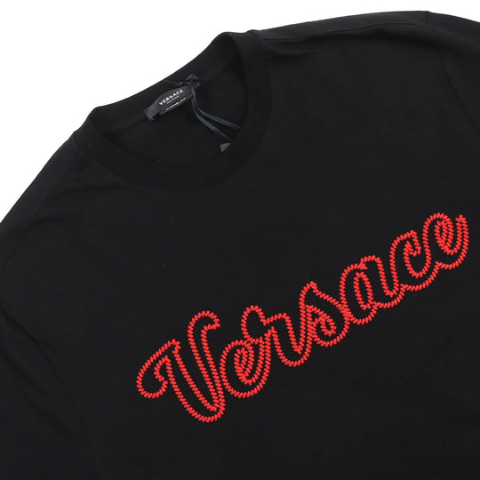 VERSACE Short sleeve T-shirt 1008465 Main: 100% cotton, embroidery: 100% polyester Black red mens M Used Authentic