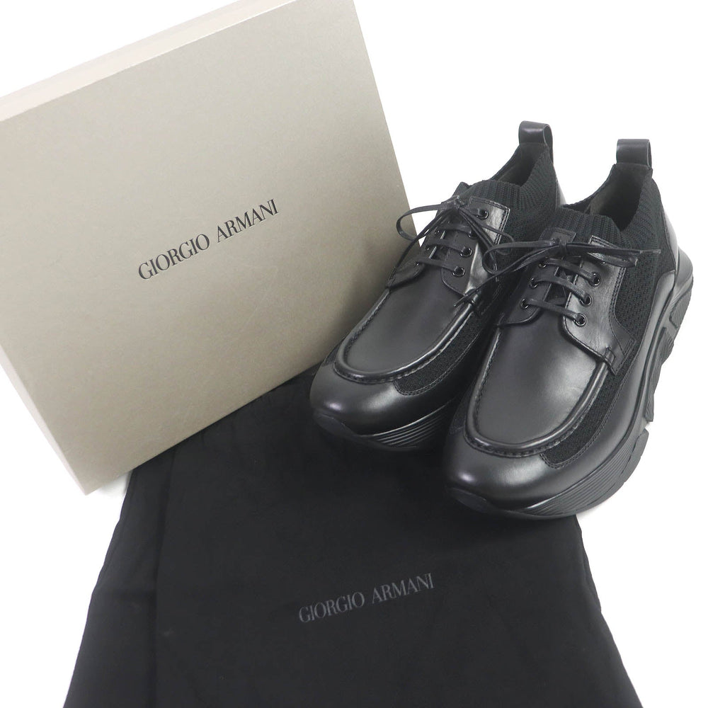 GIORGIO ARMANI Low cut sneakers Leather, Knit black mens 11 Used Authentic