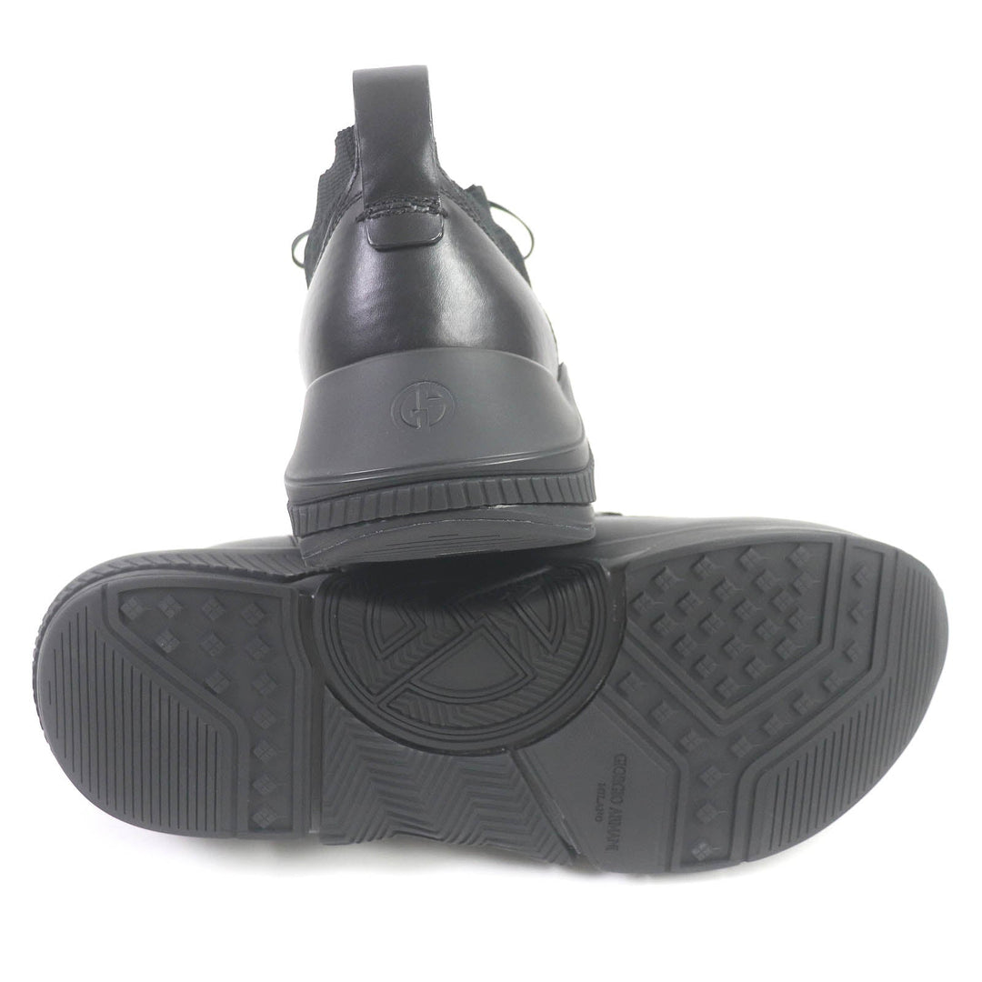 GIORGIO ARMANI Low cut sneakers Leather, Knit black mens 11 Used Authentic