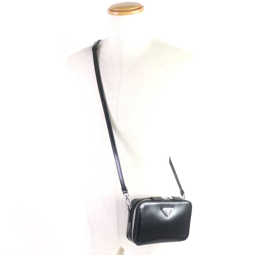 PRADA Shoulder Bag 2VH173 Brushed leather black Brick mens Used Authentic