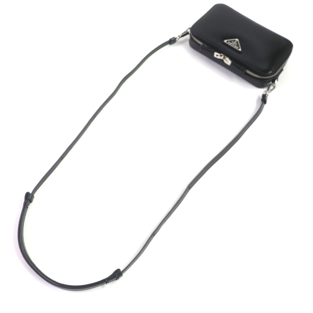 PRADA Shoulder Bag 2VH173 Brushed leather black Brick mens Used Authentic