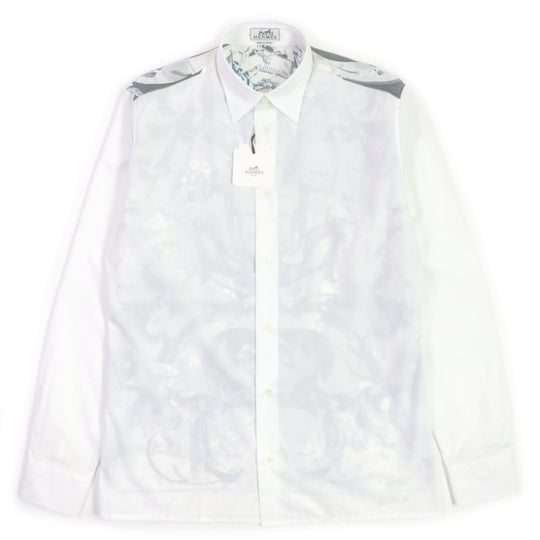 HERMES Long sleeve shirt Main: 100% cotton white Water snake mens 40 Used Authentic