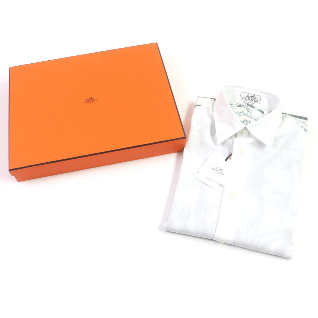 HERMES Long sleeve shirt Main: 100% cotton white Water snake mens 40 Used Authentic