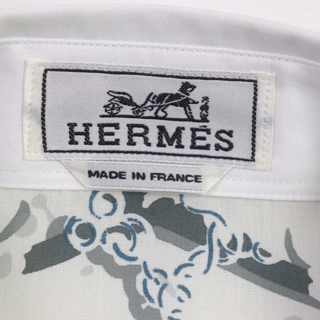 HERMES Long sleeve shirt Main: 100% cotton white Water snake mens 40 Used Authentic