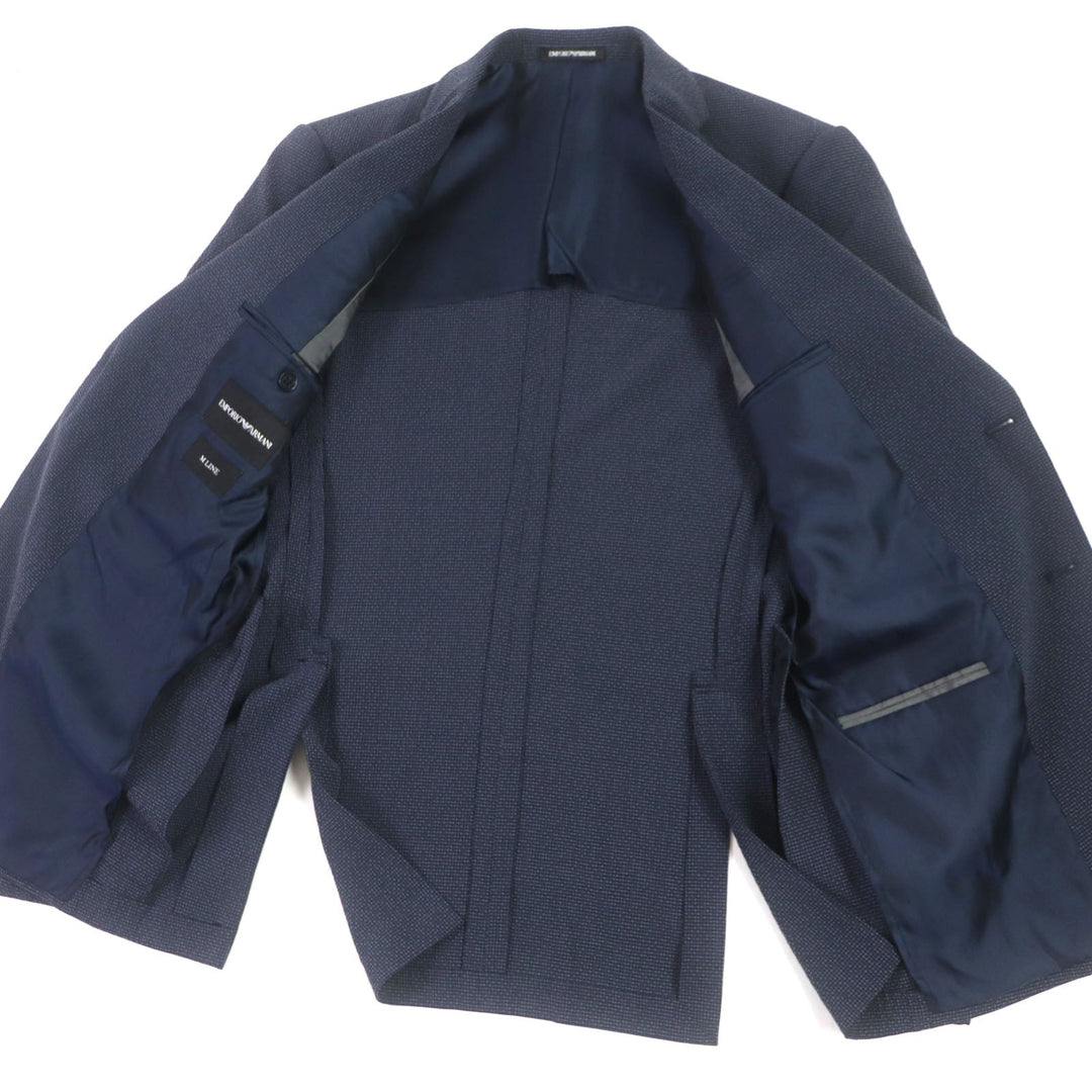 EMPORIO ARMANI setup Outer: 55% wool, Outer: 41% silk, Outer: 3% elastane (polyurethane), Main lining: 50% acetate, 50% viscose, Lining 2: 100% viscose, Pants lining: 65% acetate, 35% viscose Navy M LINE mens 44 Used Authentic