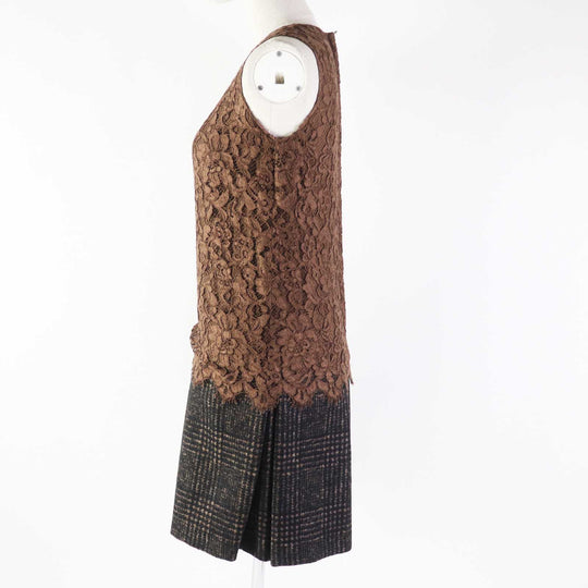 DOLCE&GABBANA one piece Outer: 54% rayon, Outer: 20% nylon, Outer: 13% alpaca, Outer: 13% wool, Lining: 96% silk, : 4% polyurethane Black brown Women 36 Used Authentic