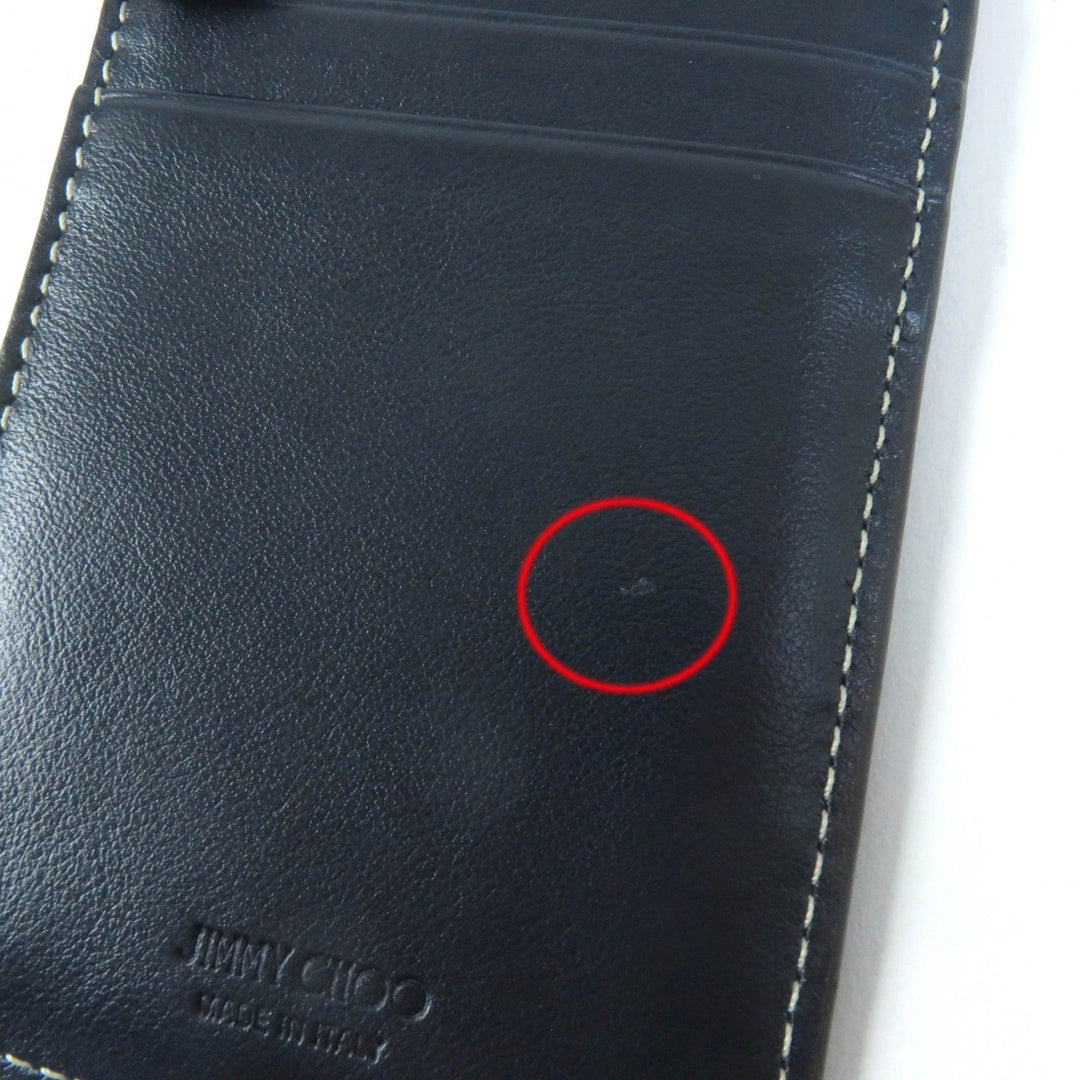 JIMMY CHOO Coin case Main: Leather, Part: Monogram denim Navy Casey mens Used Authentic