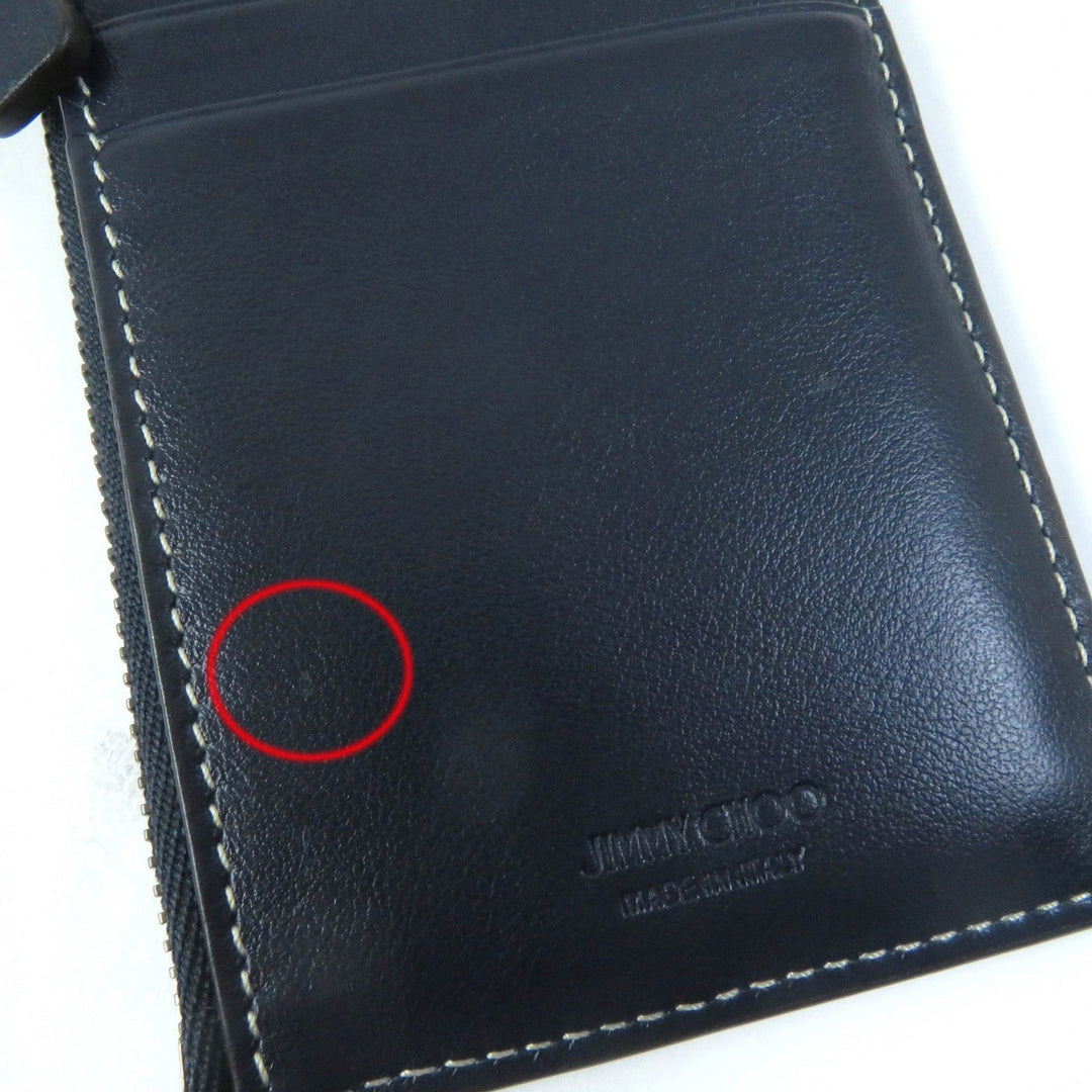 JIMMY CHOO Coin case Main: Leather, Part: Monogram denim Navy Casey mens Used Authentic