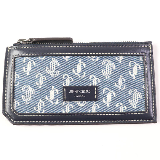 JIMMY CHOO Coin case Main: Leather, Part: Monogram denim Navy Casey mens Used Authentic