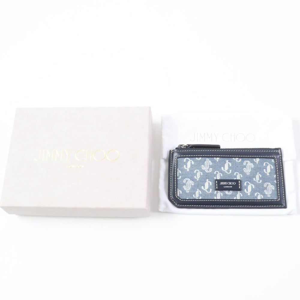 JIMMY CHOO Coin case Main: Leather, Part: Monogram denim Navy Casey mens Used Authentic