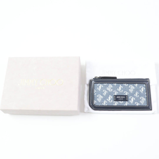 JIMMY CHOO Coin case Main: Leather, Part: Monogram denim Navy Casey mens Used Authentic