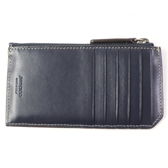 JIMMY CHOO Coin case Main: Leather, Part: Monogram denim Navy Casey mens Used Authentic