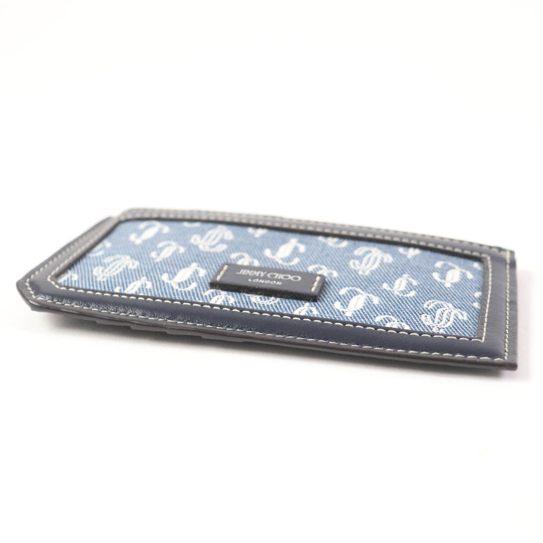 JIMMY CHOO Coin case Main: Leather, Part: Monogram denim Navy Casey mens Used Authentic