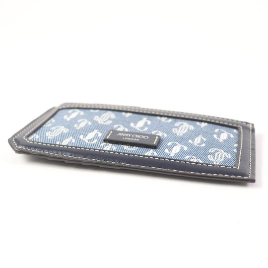 JIMMY CHOO Coin case Main: Leather, Part: Monogram denim Navy Casey mens Used Authentic