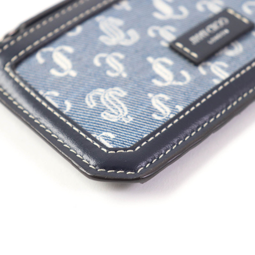 JIMMY CHOO Coin case Main: Leather, Part: Monogram denim Navy Casey mens Used Authentic