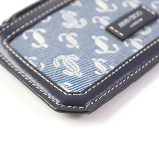 JIMMY CHOO Coin case Main: Leather, Part: Monogram denim Navy Casey mens Used Authentic