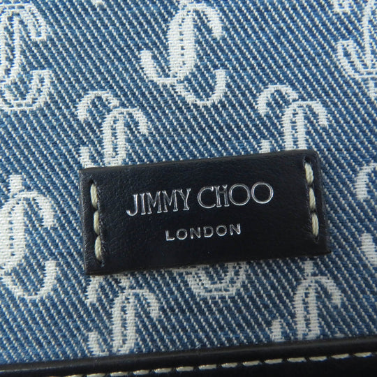 JIMMY CHOO Coin case Main: Leather, Part: Monogram denim Navy Casey mens Used Authentic