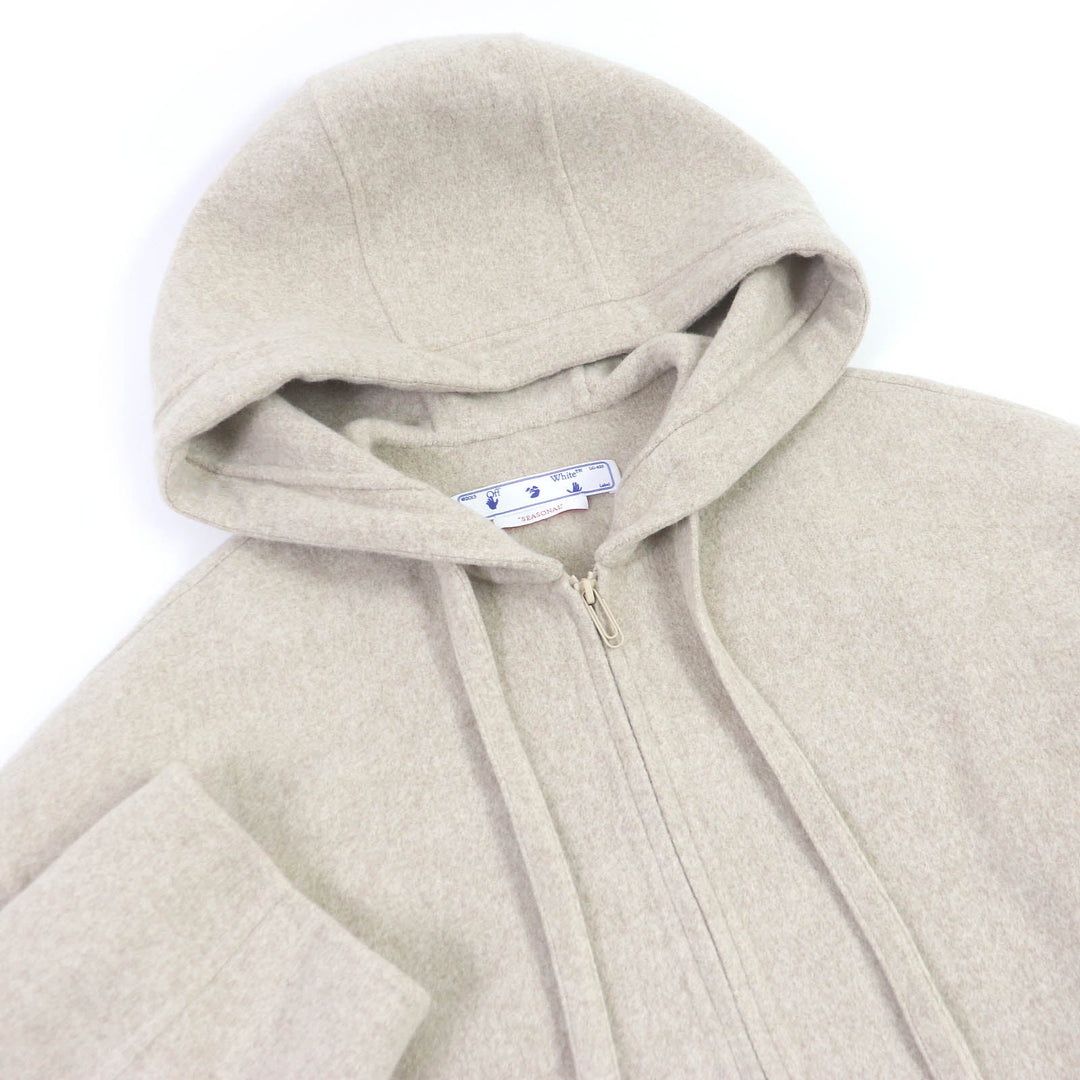 OFF-WHITE coat OMEA330F22FAB001 Main: 80% virgin wool, Main: 20% polyamide (nylon) light beige Logo Patch Long-Sleeved Hoodie mens 48 Used Authentic
