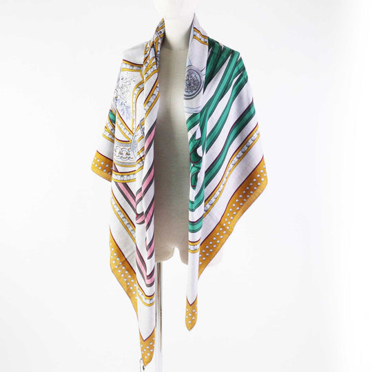 HERMES Stall Main: 70% cashmere, Main: 30% silk Multi Grand Tralala Carre140 Women Used Authentic