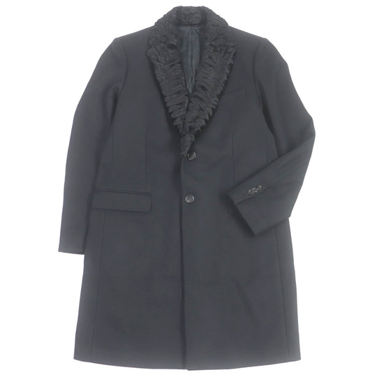 FENDI Chester coat FF01073YN Outer: 75% wool, Outer: 20% nylon, Outer: 5% cashmere, Lining: 100% cupra, Collar: lamb fur black mens 52 Used Authentic