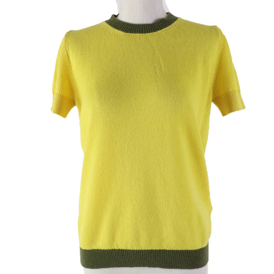 MONCLER Short sleeve knit Main: 100% cashmere Yellow khaki MAGLIA Women M Used Authentic