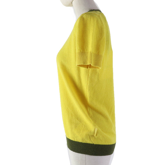 MONCLER Short sleeve knit Main: 100% cashmere Yellow khaki MAGLIA Women M Used Authentic