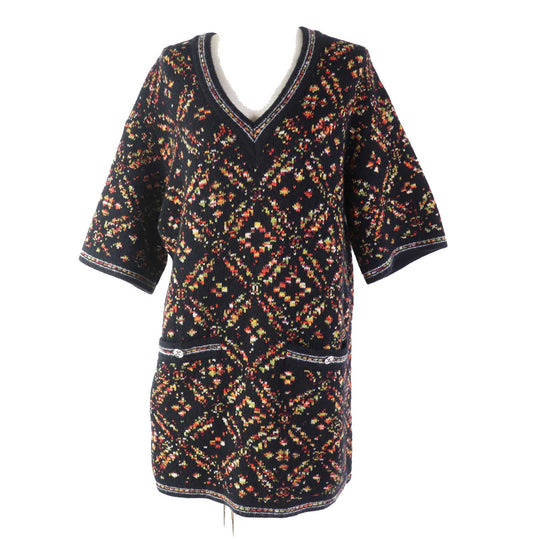 CHANEL one piece 23A P75387 Outer material: 75% wool, Outer material: 13% silk, Outer material: 9% cashmere, Outer material: 2% polyester, Outer material: 1% cotton Black multicolor Women 34 Used Authentic