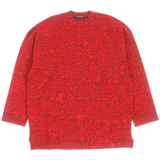 BALENCIAGA sweater 583085 Main: 67% wool, 32% nylon, 1% polyurethane Red Slogan Jacquard Oversized mens XS Used Authentic