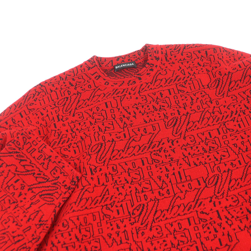 BALENCIAGA sweater 583085 Main: 67% wool, 32% nylon, 1% polyurethane Red Slogan Jacquard Oversized mens XS Used Authentic
