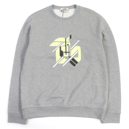 HERMES sweat Main: 100% cotton, Part: 90% cotton, Part: 10% elastane (polyurethane), Decoration: lambskin gray Chevaux en symmetry mens L Used Authentic