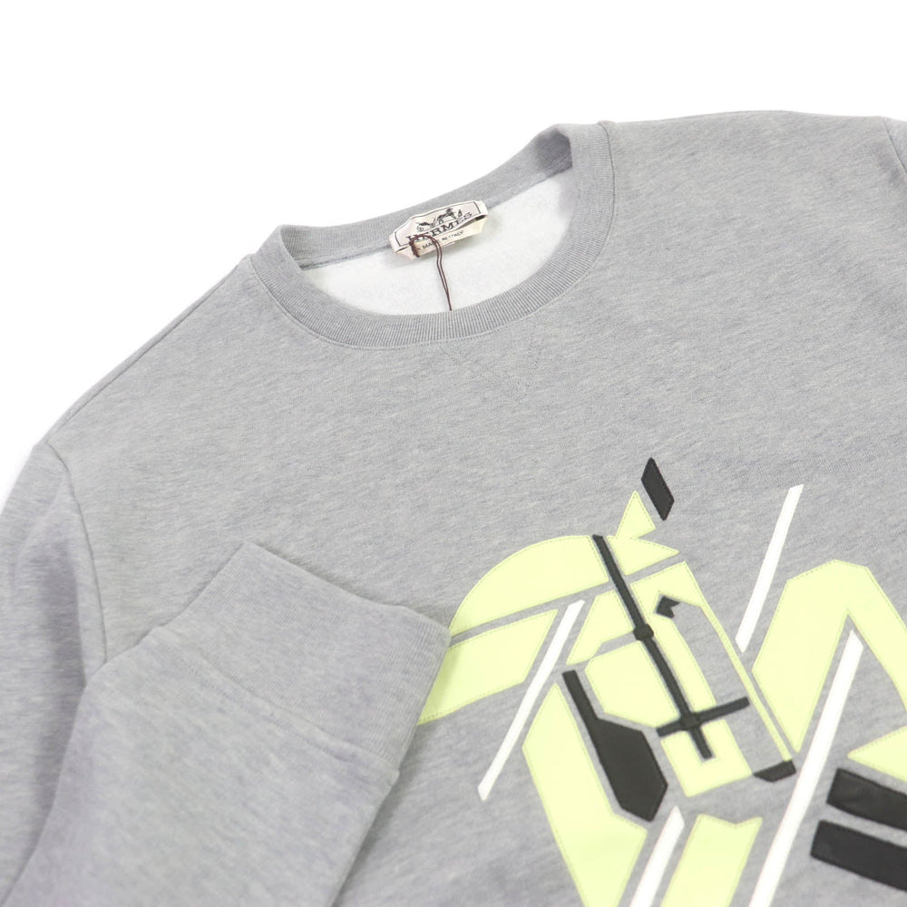 HERMES sweat Main: 100% cotton, Part: 90% cotton, Part: 10% elastane (polyurethane), Decoration: lambskin gray Chevaux en symmetry mens L Used Authentic
