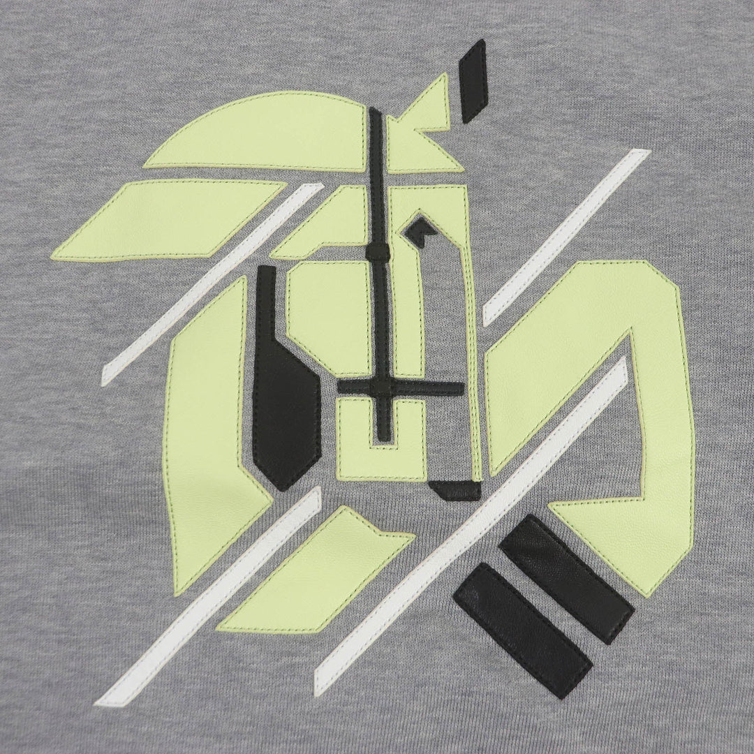 HERMES sweat Main: 100% cotton, Part: 90% cotton, Part: 10% elastane (polyurethane), Decoration: lambskin gray Chevaux en symmetry mens L Used Authentic