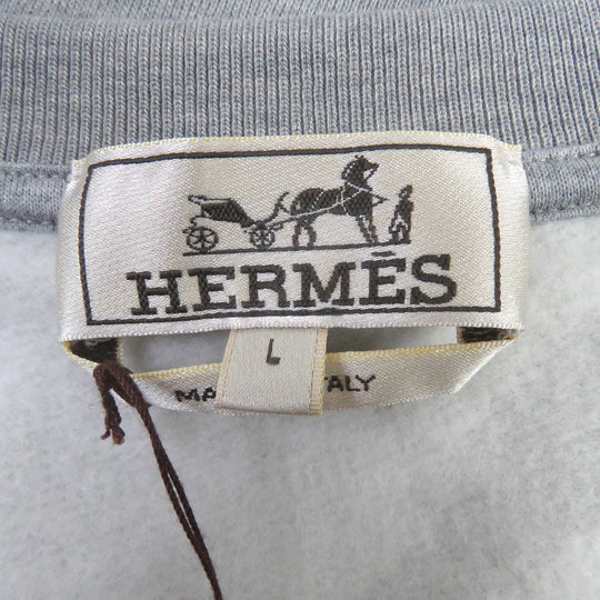HERMES sweat Main: 100% cotton, Part: 90% cotton, Part: 10% elastane (polyurethane), Decoration: lambskin gray Chevaux en symmetry mens L Used Authentic