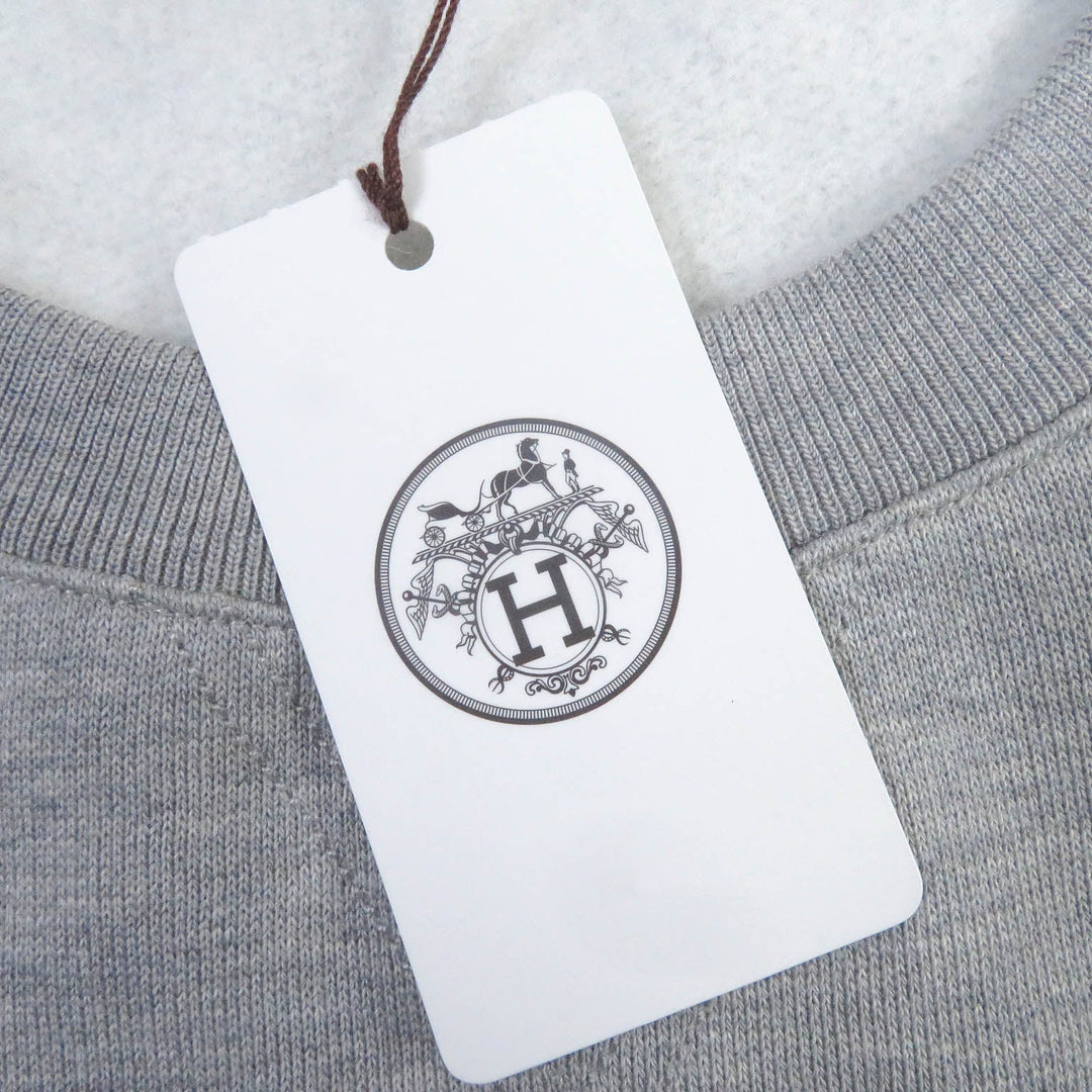 HERMES sweat Main: 100% cotton, Part: 90% cotton, Part: 10% elastane (polyurethane), Decoration: lambskin gray Chevaux en symmetry mens L Used Authentic