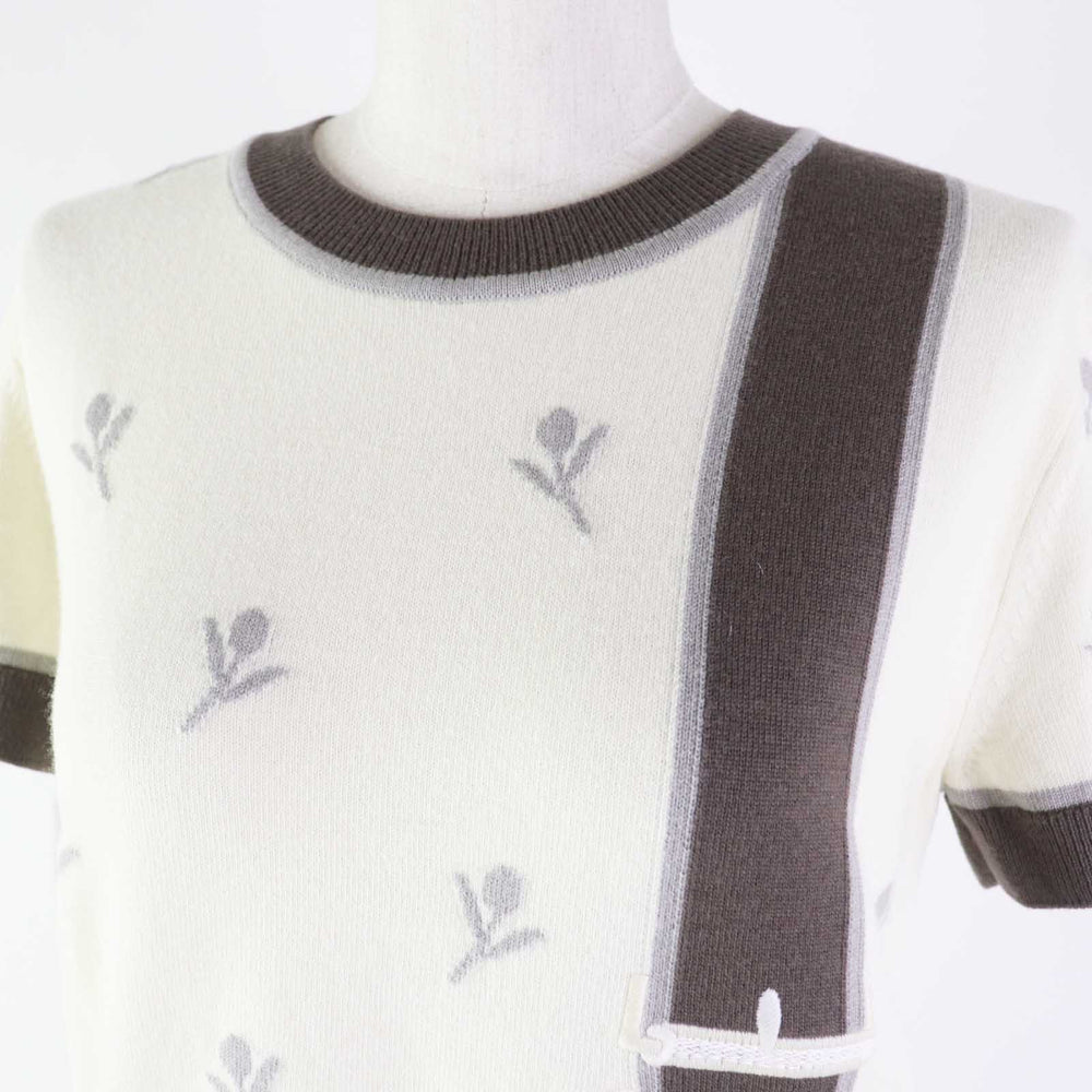 HERMES Short sleeve knit 4E2624D5 Outer material: 88% wool, Outer material: 10% cashmere, Outer material: 2% polyamide (nylon) Green Titanium ETRIERS Women 38 Used Authentic