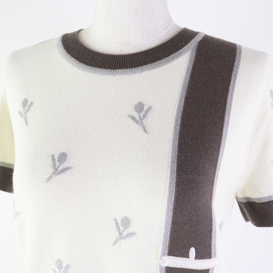 HERMES Short sleeve knit 4E2624D5 Outer material: 88% wool, Outer material: 10% cashmere, Outer material: 2% polyamide (nylon) Green Titanium ETRIERS Women 38 Used Authentic